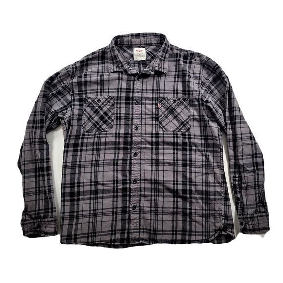 Levis Shirt Mens Large Grey Plaid Long Sleeve Button Up Soft Cotton‎ - Picture 1 of 8